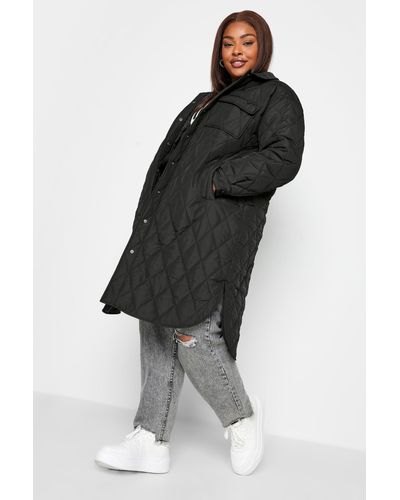 Yours Quilted Longline Jacket - Black