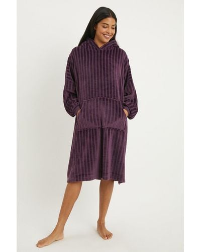 DEBENHAMS Textured Stripe Fleece Longline Snuggle Hoodie - Purple