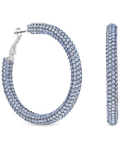 Mood Silver Lavender Diamante Tube Hoop Earrings - Blue