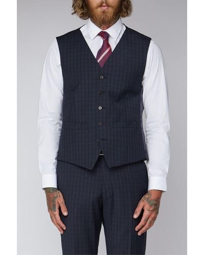 Gibson London Checked Tailored Fit Lambeth Waistcoat - Blue