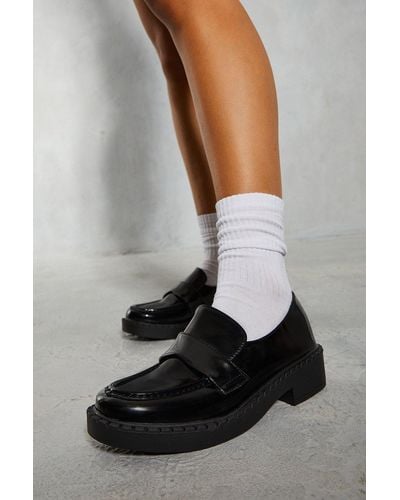 MissPap Leather Look Chunky Loafers - Black