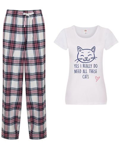 60 SECOND MAKEOVER Yes I Really Do Need All These Cats Pyjama Set - White