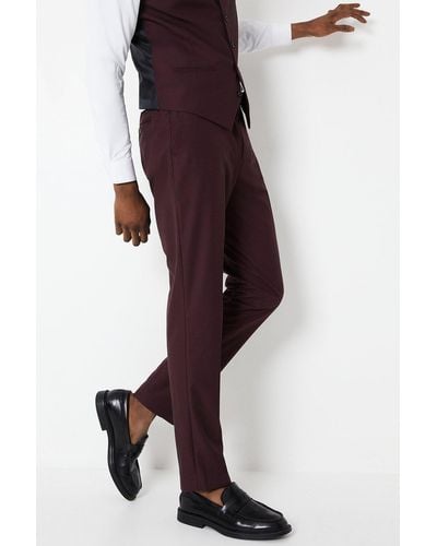 Burton Slim Fit Burgundy 2 Button Suit Trouser - Purple