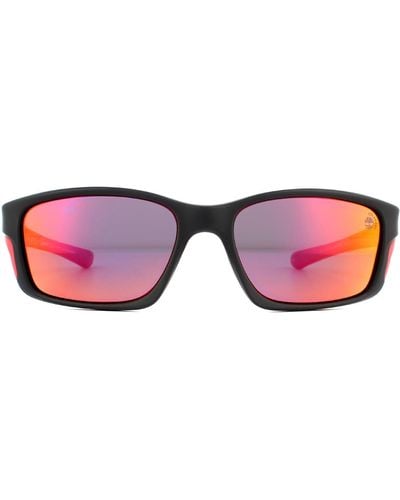Timberland Wrap Matte Black Red Red Mirror Polarized Sunglasses - Pink