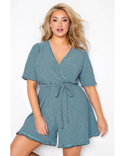Yours Short Sleeve Crinkle Playsuit - Blue