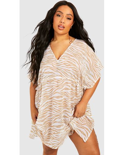 Boohoo Plus Textured Tiger Tassel Beach Kaftan - Multicolour