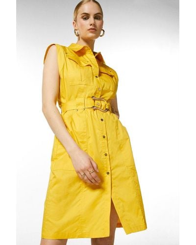Karen Millen Cotton Sateen Utility Woven Short Dress - Yellow