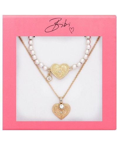 Bibi Bijoux Gold 'heart On Fire' Necklace & Bracelet Set - Pink
