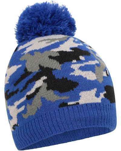 Mountain Warehouse Camo Beanie Lightweight Warm Winter Fleece Cap - Blue
