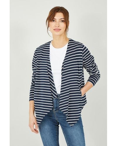 Yumi' Navy Stripe Waterfall Jacket - Blue