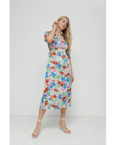 Warehouse Petite Floral Midi Dress - Blue