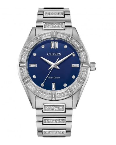 Citizen Eco-drive Crystals Stainless Steel Classic Watch - Em1020-57l - Blue