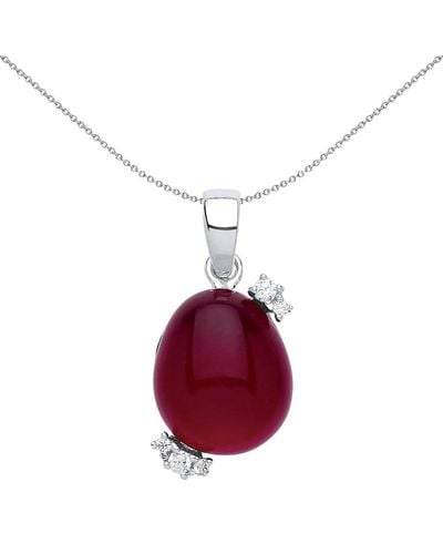 Jewelco London Silver Rose Red Oval Quartz Pebble Pendant Necklace 18 Inch - Gvp417ruby