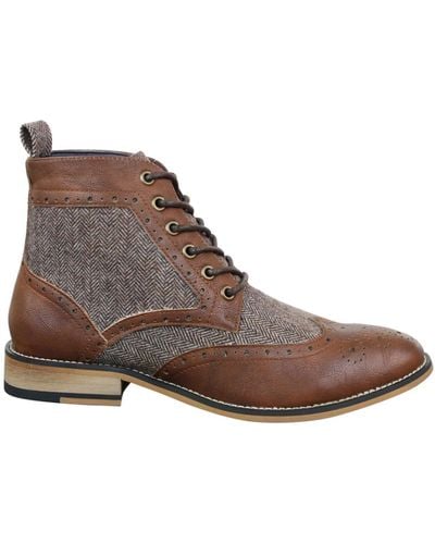 House Of Cavani Mens Classic Tweed Oxford Ankle Boots In Brown Leather