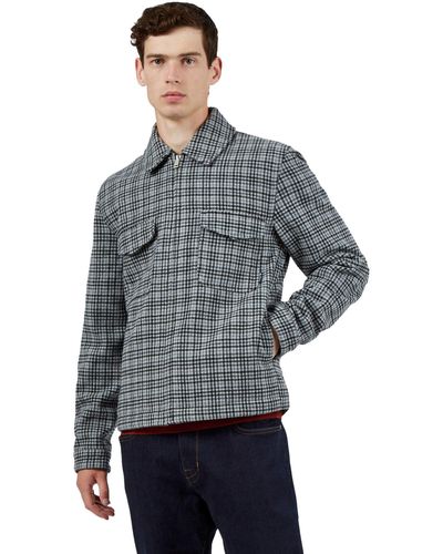 Ben Sherman Wool-blend Check Blouson Jacket - Grey