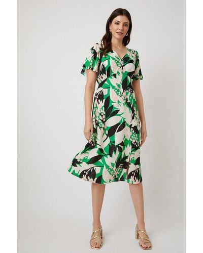 Wallis Green Leaf Print Tea Midi Dress