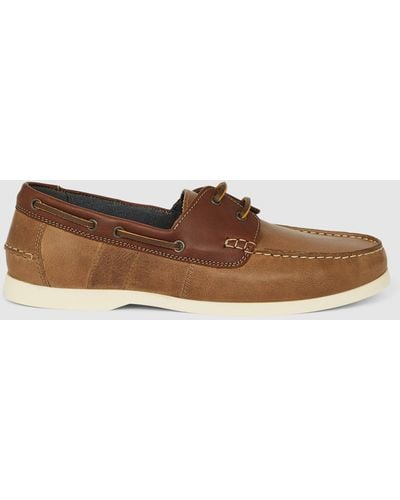 MAINE Langley Panelled Leather Boat Shoe - Brown