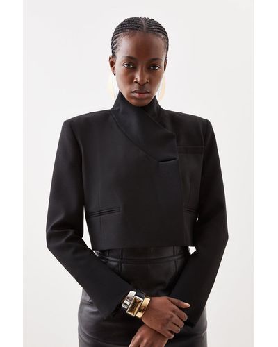 Karen Millen Tailored Compact Stretch Cropped Blazer - Black
