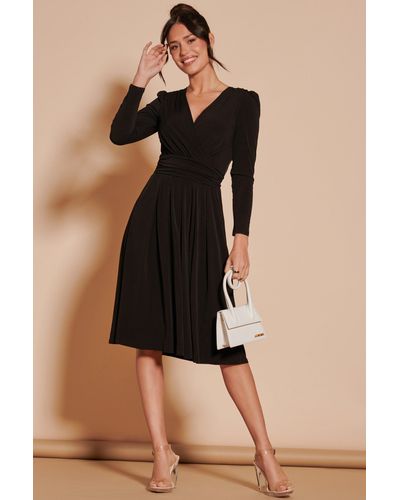 Jolie Moi Long Sleeve Pleated Jersey Midi Dress - Black