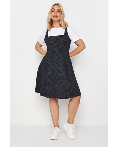 Yours Printed Pinafore Dress - Black