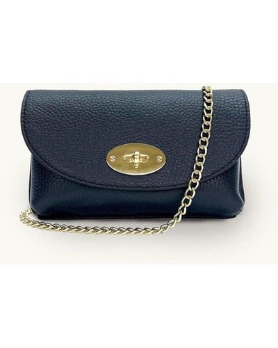 Apatchy London Navy Leather Crossbody Phone Bag - Blue