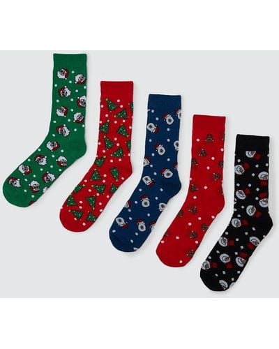 Burton 5 Pack Socks With Christmas Prints - Red