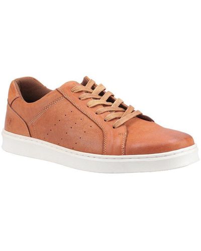 Hush Puppies 'mason' Smooth Leather Lace Trainers - Brown