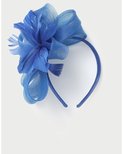 Wallis Cobalt Hessian Loop Feather Fascinator - Blue