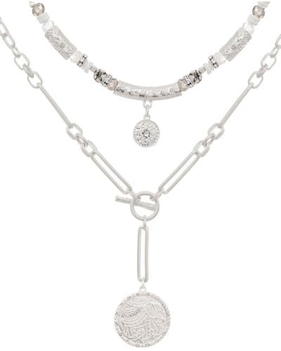 Bibi Bijoux Silver Double Layer Ball & Disc 'festivity' Necklace - White
