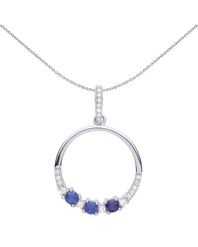 Jewelco London Silver Blue Cz Trilogy Half Eternity Pendant Necklace 18 Inch - Gvp519