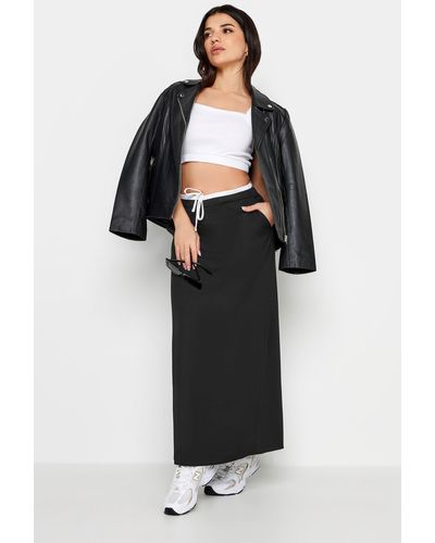 PixieGirl Petite Contrast Waist Maxi Skirt - Black