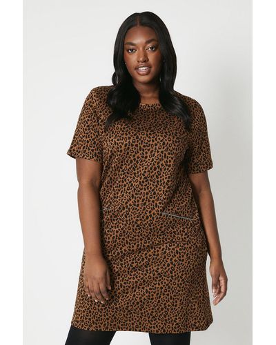 Wallis Curve Animal Jacquard Tunic Dress - Brown