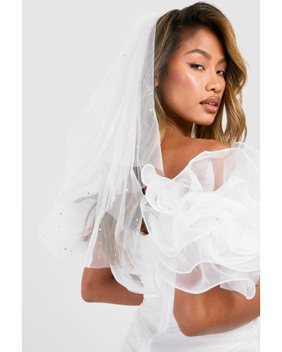 Boohoo Diamante Bridal Veil Hair Clip - White