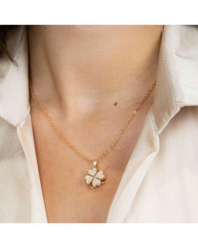 The Colourful Aura Gold Large Clover Shamrock Rotating Spinner Pendant Necklace - Natural