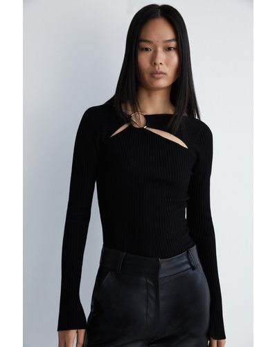 Warehouse Ring Detail Cut Out Knit Top - Black
