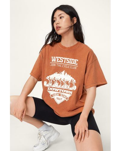 Nasty Gal Westside Oversized Washed Graphic T-shirt - Orange