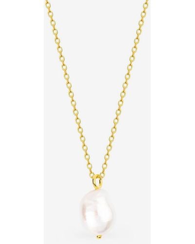 MUCHV Gold Pendant Necklace With Baroque Pearl - White