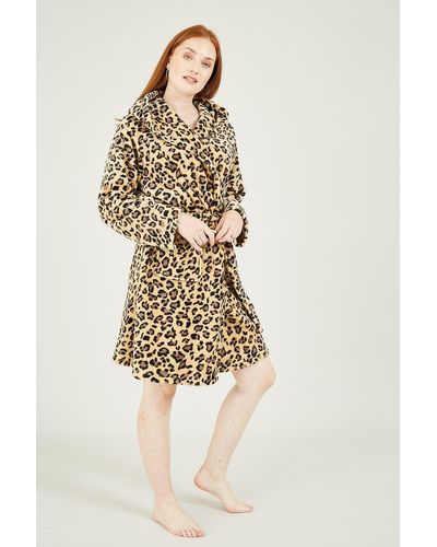 Yumi' Brown Leopard Fleece 'alaura' Dressing Gown - White