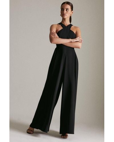 Karen Millen Petite Soft Tailored Pleat Wide Leg Jumpsuit - Black