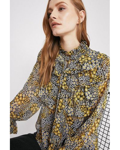 Warehouse Floral Ruffle Blouse - Yellow