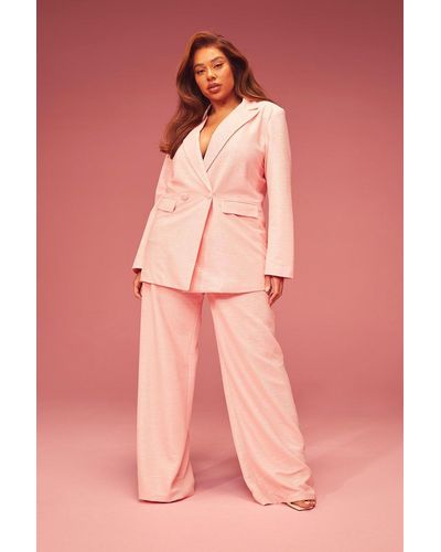 Boohoo Plus Textured Double Breasted Blazer - Pink