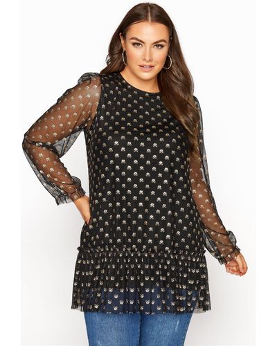 Yours Smock Tunic Top - Black