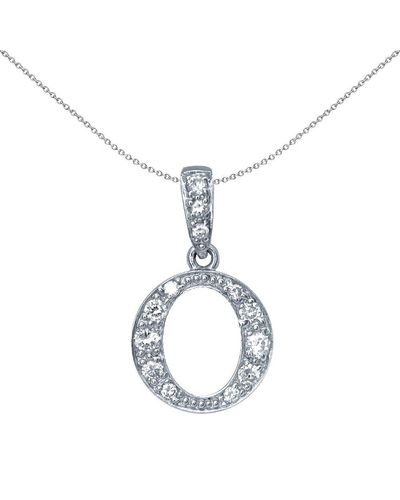 Jewelco London Silver Cz Letter O Initial Pendant Necklace 18 Inch - Gin2-o - Metallic