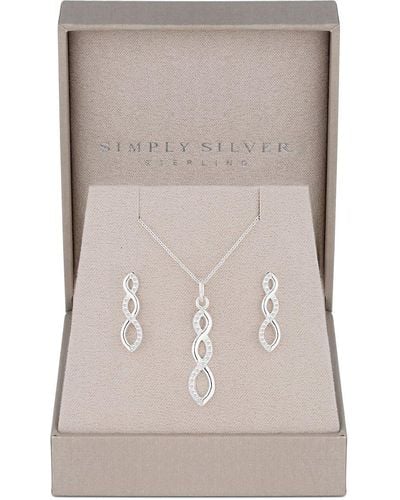 Simply Silver Sterling Silver 925 Cubic Zirconia Infinity Set - Gift Boxed - Grey