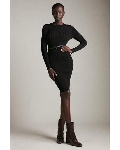 Karen Millen Rib Knit Viscose Blend Knit Pencil Dress - Black