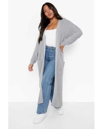 Boohoo Plus Recycled Belted Midi Cardigan - Blue