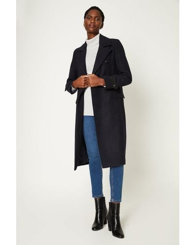 Wallis Wool Blend Double Breasted Longline Coat - Blue