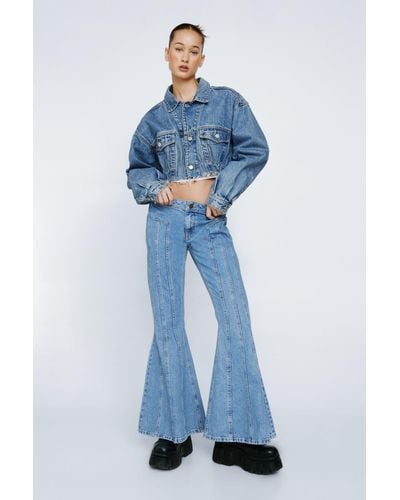 Nasty Gal Petite Mid Rise Flare Jeans - Blue