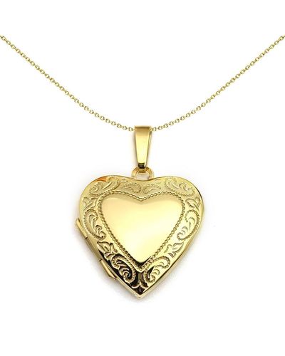 Jewelco London 9ct Gold Rococo Scroll Frame Love Heart Locket Pendant, 20mm - Jlc126 - Metallic