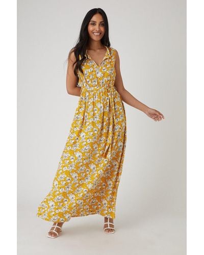 Wallis Petite Yellow Floral Woven Maxi Dress - Metallic